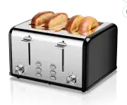 Keenstone 4-Slice Retro Toaster Stainless Steel w/ Bagel, Reheat & 6 Shades
