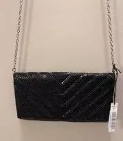 NWT Kate Landry Black Sequined Evening/Clutch Bag with Silver Chain Convertible