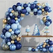 Navy Blue Balloon Garland Arch Kit, 134PCS Navy Blue Balloon with Metallic Blue Balloons Gold Confetti and Metallic Gold Balloons for Birthday Wedding Bridal Shower Blue Theme Party Decorations