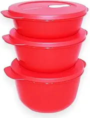 [Tupperware] Set of 3 Crystalwave Microwave Bowls 4.25, 6.25 and 8.5 Cup Red