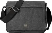 [Troop London] TRP0240 Classic Canvas Laptop Messenger Bag - Black Stone Washed, Black Stone Washed