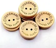 DNHCLL 15 MM Two-Holes Laser Engraving Alphabet Handmade with Love Round Wooden Buttons Sewing Accessories Decorative Buttons DIY Decor Craft