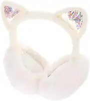 [WESIEVYA] Kitten Protectors Winter Headband Snoring Stickers Shooting Ear Cat Ear Headband Faux Hat Headphones Ear Muffs Noise Reduction Hearing Fox Yarn White