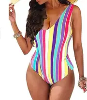 [HANRUO] One Piece Sexy Women's Swimwear Swimsuit Striped Push Up Unpadded Bikini Swimsuit (Color : 1, Size : S)