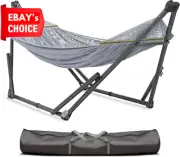 Uniki 30S Foldable Hammock with Stand 550Lbs Portable Camping Easy Assembly Grey