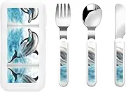 Ocean Dolphin Looking At You 3 Piece Set For Camping Stainless Steel Flatware, Spoon, Fork, Knife, Ideal For Outdoor