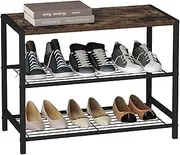 [HOMEFORT] 3-Tier Shoe Rack, Shoe Storage Shelf, Industrial Shoe Tower, Narrow Shoe Organizer for Closet Entryway, Small Shoe Rack Table with Durable Metal Shelves, Rustic Brown