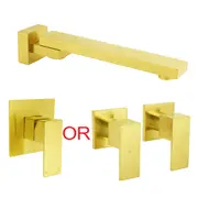 Brushed Gold Square Swivel Wall Bath Tub Spout Basin Mixer Hot Cold Tap Water Faucet Set