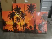 Palm Tree Wall Art Burnt Orange Pictures Prints Tropical Hawaii 4pcs (521)