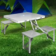 85cm Weisshorn Camping Table Folding Outdoor Picnic BBQ With 2 Bench Chairs Set