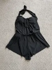 Aqua Green Sz 16W Black One Piece Swimsuit Shorts Romper $42 New