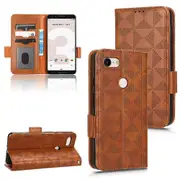 For Google Pixel 3 Symmetrical Triangle Leather Phone Case Brown