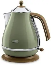 [De'Longhi] Icona Vintage KBOV2001.GR Kettle 1.7 L with Water Level Indicator and 360° Base, Stainless Steel in Elegant Retro Look with Chrome Details, Olive