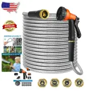 Stainless Steel 100 FT Garden Hose - Flexible, Expandable with Nozzle Included