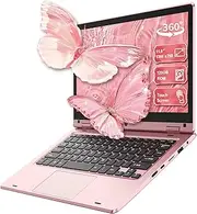 11.6 Inch Laptop PC Touchscreen 360° Foldable Thin Laptop Computer Celeron N4020 Small Laptop 6GB RAM 128GB SSD PC Portable Dual-Band WiFi&Wireless Bluetooth Webcam USB 3.0 for Working Education Pink