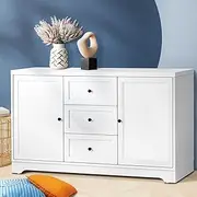 Oikiture Sideboard Buffet Side Hallway Table Floor Cabinets Desk Storage Cupboard Home Furniture with 2 Deep Closed Shelves and 3 Large Drawers,White 120CM
