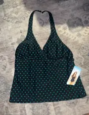 NWT Speedo Swim || Black with Blue Polka Dot Halter Tankini Size 14