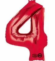 Anagram Balloons (NUMBER 4) Foil Mylar Balloon 36" Red SuperShape