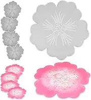 Silicone Resin Coaster Molds Large Flower Shape Tray and 4PCS Coasters Epoxy Resin Molds Kit for Resin Casting, Flower Shape DIY Agate Tray Epoxy Casting, Home Decoration, Table Wine Tray(5 PCS)