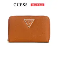 在飛比找momo購物網優惠-【GUESS】經典素面LOGO皮革拉鍊中夾(兩色任選)