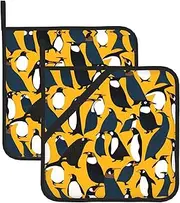 Stylish Crowd of Penguins Pattern Potholders BBQ Pot Holders for Heat Resistant Potholder, Hot Pads,Cooking Baking(2-Pack)