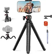 [NEEWER] Flexible Tripod with Remote,Mini Phone Tripod Stand Vlog Selfie Stick with Hidden Phone Holder & Action Camera Adapter Universal Compatible with iPhone GoPro Hero13 12 11 10 Samsung Camera,TP35