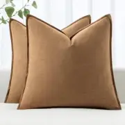 Linen Pillow Covers 18x18 Inch ​Decorative Boho 18" x 18" (Pack of 2) Brown