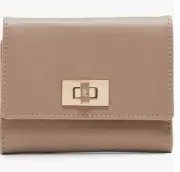 ANNE KLEIN flap turn lock bi-fold foldable women's wallet - TRUFFLE / BEIGE