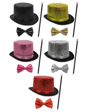 Sequins Top Hat Dance Ringmaster Cane Set