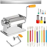 Polymer Clay Roller Machine Set Includes Clay Presser Machine with 6 Adjustable Thickness Settings, 9 Clay Shaping Tool, 8 Round Clay Cutter and 7.87" Clay Cutter for DIY Craft Projects