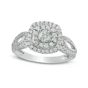 0.88 CT. T.W. Natural Diamond Double Cushion Frame Loop-Sides Engagement Ring in Solid 10K White Gold