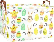 Rectangle Empty Easter Baskets Boy Large Toy Storage Bin Girls collapsible Hamper Waterproof Canvas Box Kid Gifts Spring Decor( Glasses Rabbit Egg )