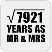 [Designsify] Gifts, 89th Anniversary Square Root of 7921 Years As Mr & Mrs, Drink Coaster Mat Wipe-Clean Non-Slip Non-Skid Cork Back, for Birthday Mom Dad Parents Fathers Mothers Day Party