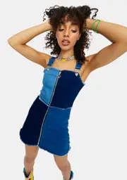 [dELiA*s by Dolls Kill] Raise The Vibration Patchwork Twill Overall Dress