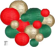 Paper Lanterns Decorative, Party Supplies for Christmas Graduation Anniversary Birthday Party Decorations Green/Red/Gold 15pcs