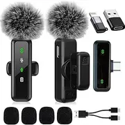 Wireless Lavalier Microphone - for iPhone/Android/PC with USB-C&Lightning/Plug,Ultra-Clear with 360° Sound Pickup Omnidirectional Noise Cancellation Microphone for Interview Video Vlog TikTok YouTube