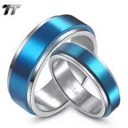 TT S.Steel Blue Spinner Engagement Wedding Band Ring For Couple Engravable