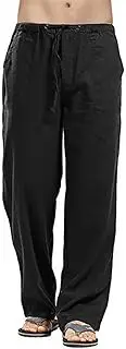 Linen Pants for Men Elastic Waist Drawstring Yoga Beach Pants Lightweight Jogger Lounge Pants with Pockets