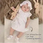 PURE WHITE SET BAJU 新生兒連衣裙裙帽 AQIQAH GO 鞋子可愛時尚兒童女嬰女孩