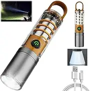 LED Tactical Torch, Rechargeable Flashlight, Laser Bright Flashlight, Adjustable Focus, Water Resistant, with 5 Lighting Modes Mini Breathing Torch for Camping, Hiking, Dog Walking, Emergency Use
