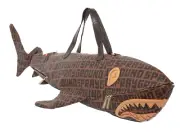 Sprayground Brown Monogram Duffle Checkered Shark Shape Paris Large Travel Bag