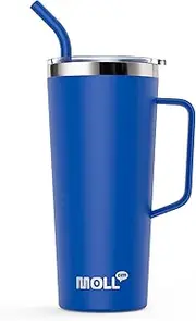 [Mollcity] Coffee Mug with Lid- 24 oz Insulated Coffee Travel Mug with Handle-Stainless Steel Vacuum Camping Mug Coffee Tumbler, Sweat Proof（Navy）