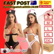 Sexy Nurse Dr Doctor Costume Lingerie Black White Headband Breasts Crotchless