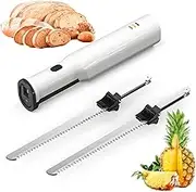 Electric Carving Knife Set, Cordless Bread Cutter & Meat Slicer Knife with 2 Serrated 8” Stainless Steel Blades & Safety Lock Trigger Release, for Meats, Poultry, Bread