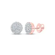 10K Rose Gold Mens Round Diamond Cluster Earrings 3/4 Cttw