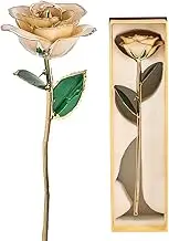 Tbest 24k Gold Rose, Forever Preserved Real Rose Lover Mom Long Stem Dipped 24k in Box with Stand Artificial Flowers Wife Daughter Girl Friend, Unique Present on Valentines Day,