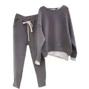 Women Two Piece Set Loose hoodies Tracksuit Soild Color Pants Style Outfit