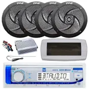 Dual Bluetooth Marine Radio, Cover, Antenna,Amp,Kit, 4x 5.25" 180W Black Speaker