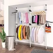 Ejoyous Telescopic Garment Rack, 4 Pole Adjustable Coat Hanger Wardrobe Organiser Heavy Duty Clothes Rack for Garment Dress Coat Shirt (White)