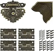 Antique Engraved Decorative Hasp Latch Hasp Hinges and Box Corner Protectors for Jewelry Box Cabinet Drawer Decoration and Repair